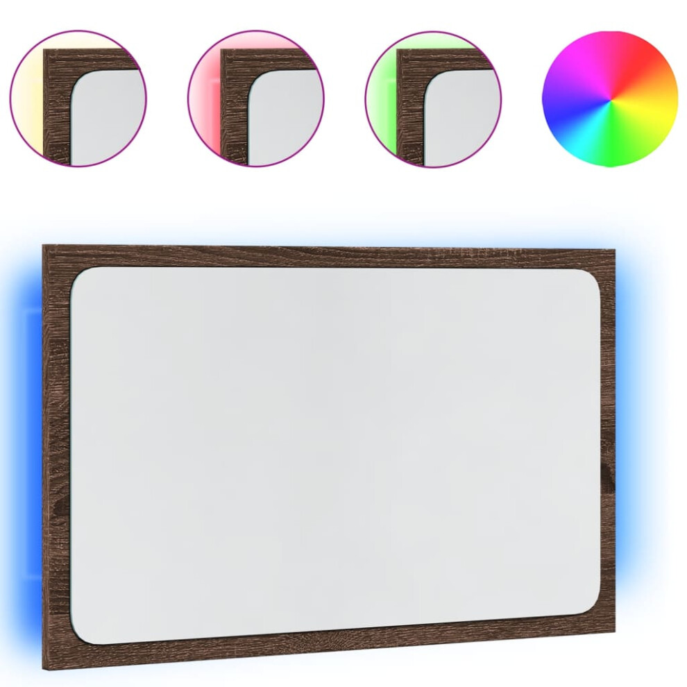 Vidaxl ( Oak) Led Bathroom Mirror Toilet Mirror Washroom Wall Mirror Engineered Wood Brown