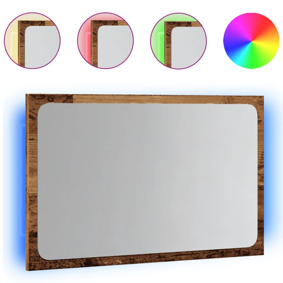 Vidaxl (Old Wood) Led Bathroom Mirror Toilet Mirror Washroom Wall Mirror Engineered Wood Brown