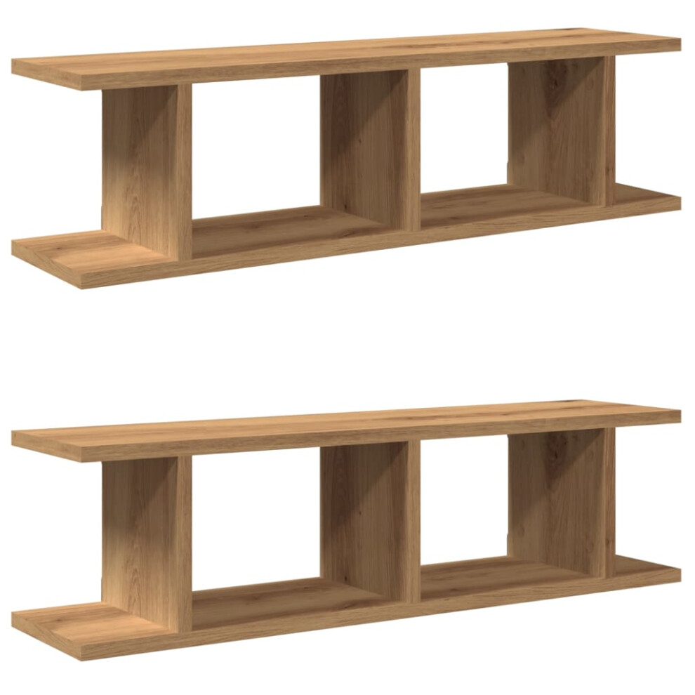 (artisan oak, 75 x 18 x 20 cm) vidaXL 2x Wall Shelf Wall-Mounted Shelf Hanging Floating Shelf Engineered Wood