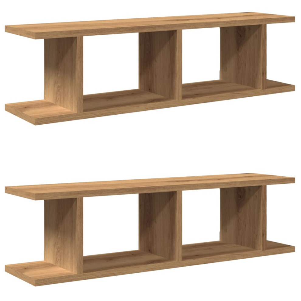 (artisan oak, 90 X 18 X 20 cm) vidaXL 2x Wall Shelf Wall-Mounted Shelf Hanging Floating Shelf Engineered Wood