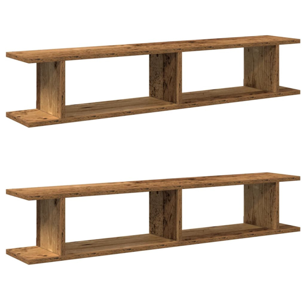 (old wood, 105 x 18 x 20 cm) vidaXL 2x Wall Shelf Wall-Mounted Shelf Hanging Floating Shelf Engineered Wood