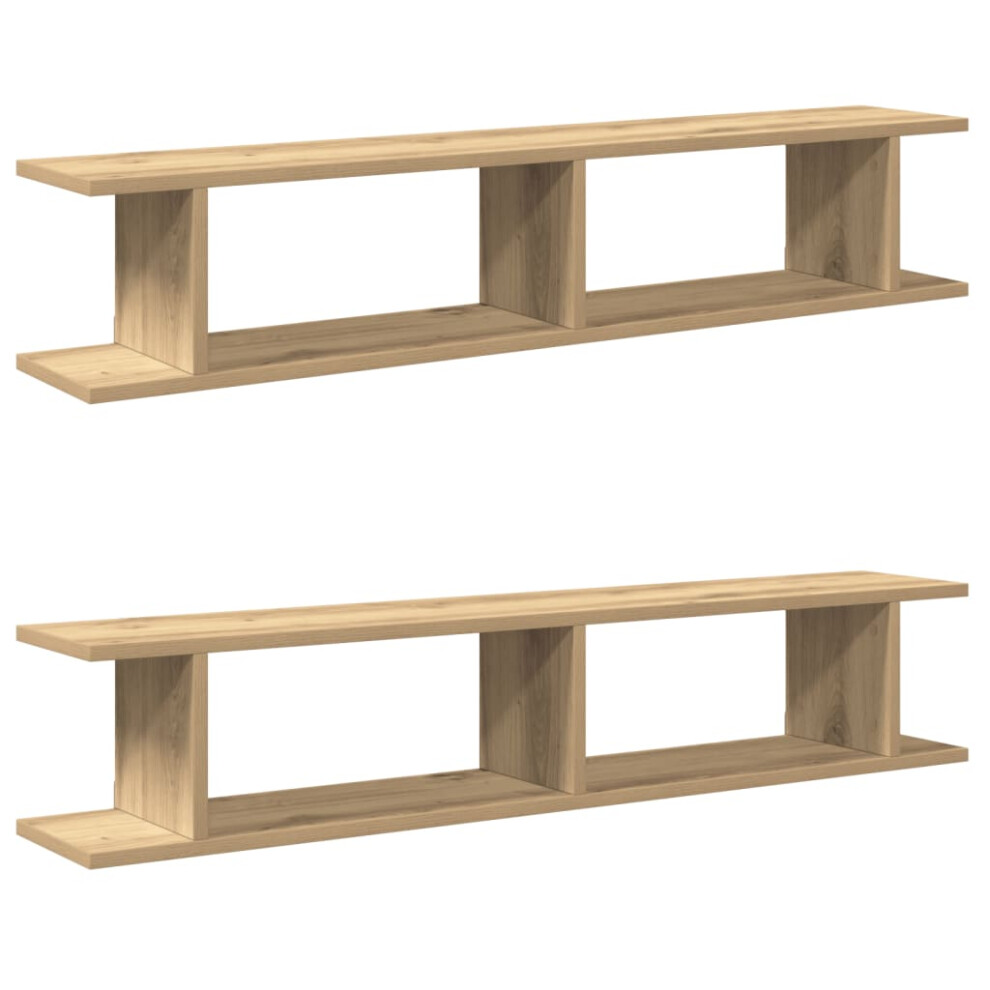 (artisan oak, 105 x 18 x 20 cm) vidaXL 2x Wall Shelf Wall-Mounted Shelf Hanging Floating Shelf Engineered Wood