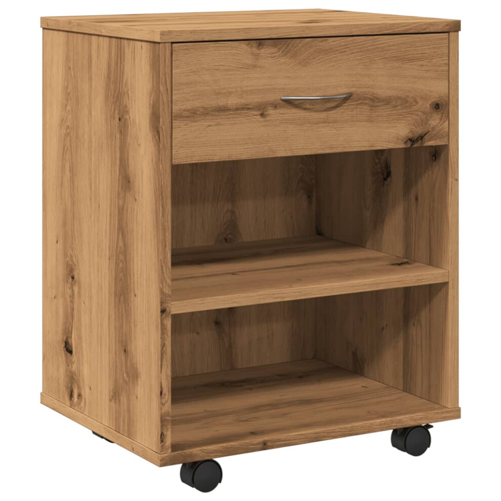 (artisan oak) vidaXL Rolling Cabinet Office Side Table Hall Drawer Cabinet Engineered Wood