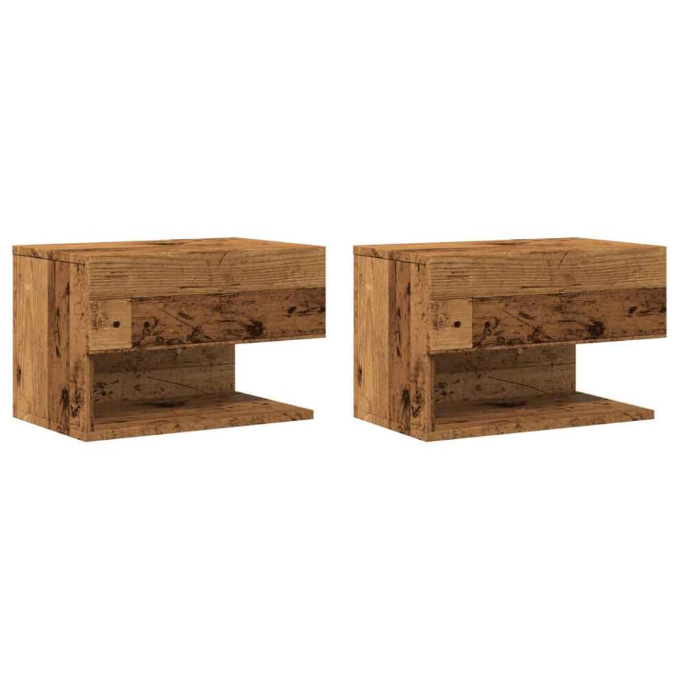 Vidaxl (Old Wood, 2 Pcs) Wall Bedside Cabinet Floating Nightstand Bedside Unit Hanging Cabinet