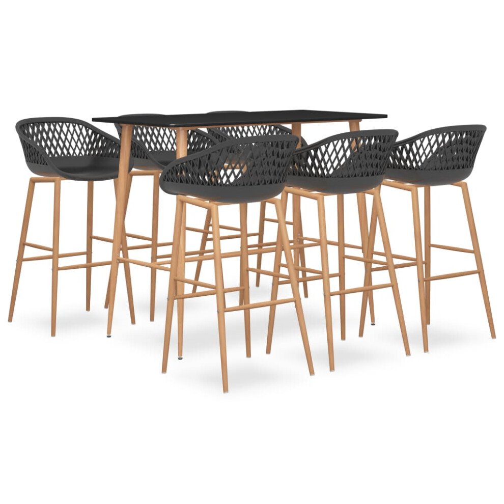 (black and grey, 7 piece) vidaXL Bar Set Kitchen Dining Room Chair Stool Table 5/7 Piece Multi Colours