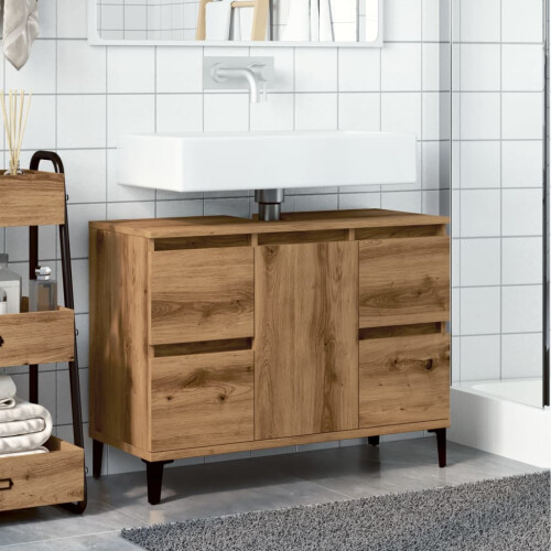 VidaXL (artisan oak) vidaXL Sink Cabinet Vanity Unit Storage Cupboard Engineered Wood 2