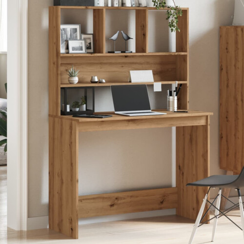 VidaXL (artisan oak) vidaXL Desk with Shelves Standing Desk Study Writing Table Engineered Wood 2