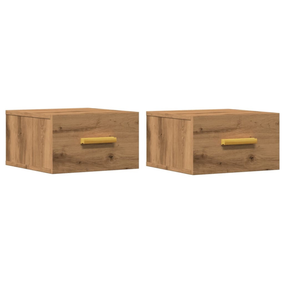 (artisan oak, 2 pcs) vidaXL Wall-mounted Bedside Cabinet Bedroom Floating Cabinet Bedside Unit