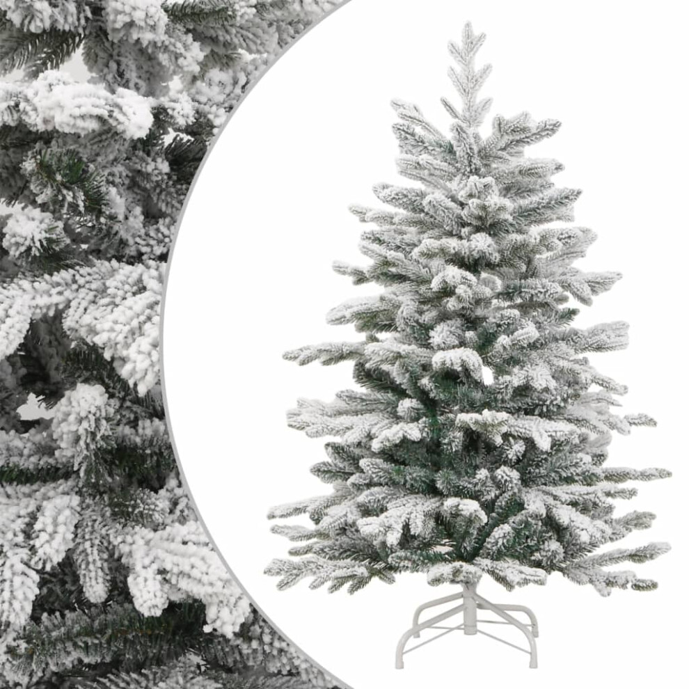 Vidaxl (210 Cm) Artificial Hinged Christmas Tree Pre Lit Xmas Tree With Flocked Snow White