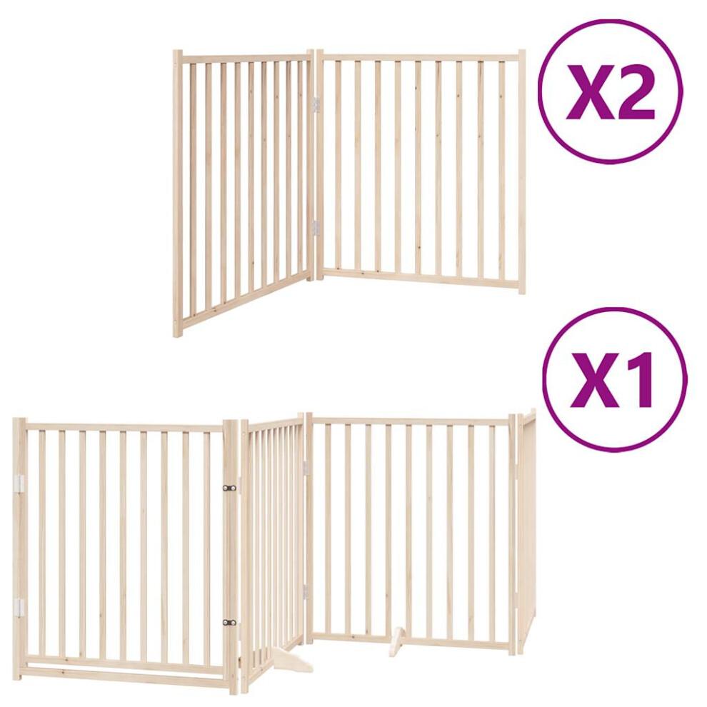 Vidaxl (Natural, 80 X 90 X 2 Cm/ 8 Pcs) Dog Gate With Door Foldable Panels Dog Fence Gate White Poplar Wood