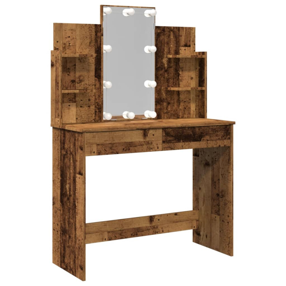 (old wood) vidaXL Dressing Table with LED Lights Cosmetic Table Makeup Desk