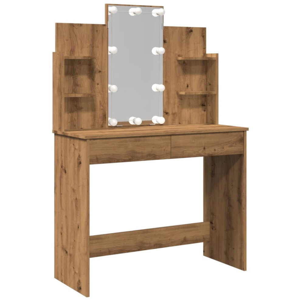 (artisan oak) vidaXL Dressing Table with LED Lights Cosmetic Table Makeup Desk