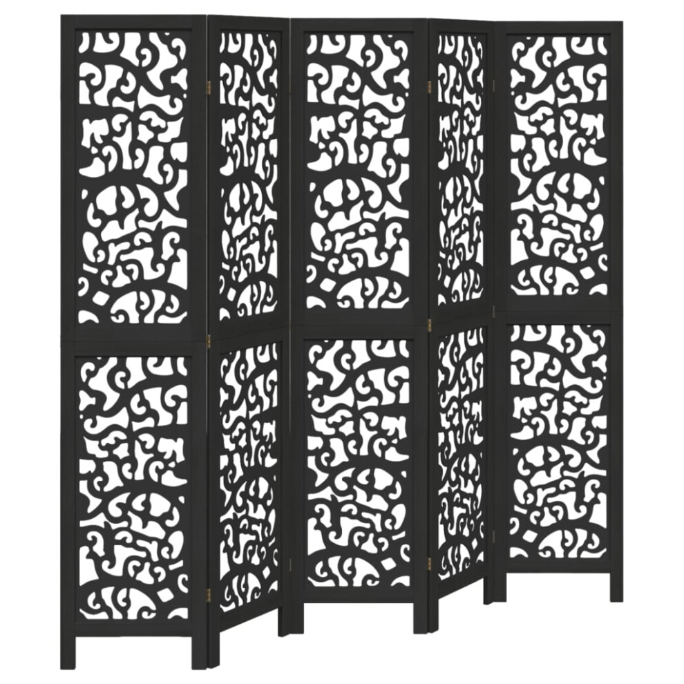 (40 x 180 cm/ 5 piece) vidaXL Room Divider Privacy Screen Privacy Panel Black Solid Wood Paulownia