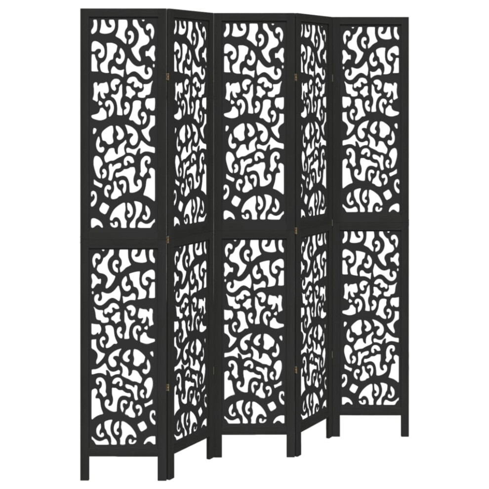Vidaxl (40 X 220 Cm/ 5 Piece) Room Divider Privacy Screen Privacy Panel Black Solid Wood Paulownia