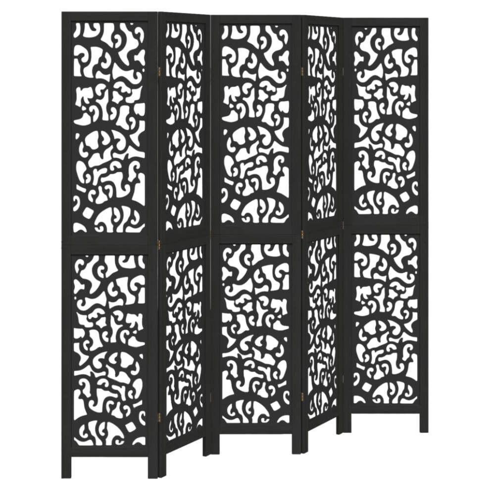 (40 x 200 cm/ 5 piece) vidaXL Room Divider Privacy Screen Privacy Panel Black Solid Wood Paulownia