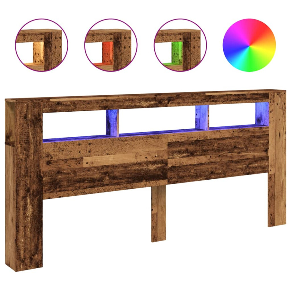 Vidaxl (Old Wood) Led Headboard Bed Header Bedroom Storage Bed Headboard Engineered Wood
