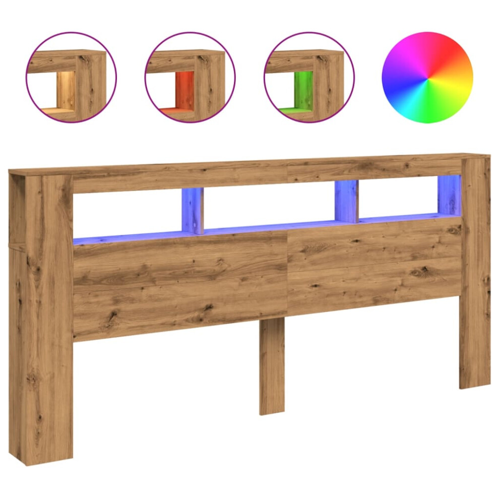 Vidaxl (Artisan Oak) Led Headboard Bed Header Bedroom Storage Bed Headboard Engineered Wood