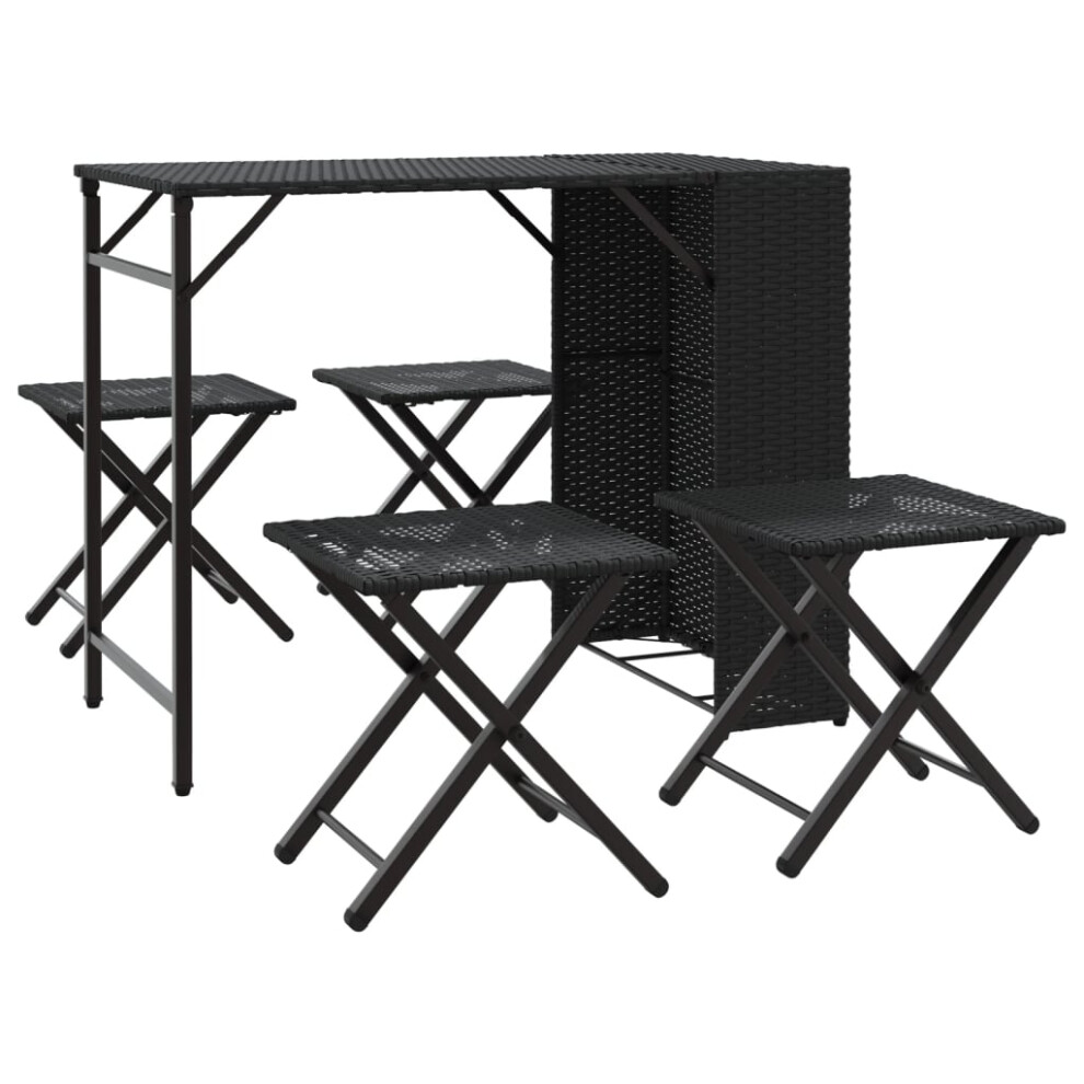 (black) vidaXL Garden Dining Set 5 Piece Outdoor Foldable Table and Chair Poly Rattan