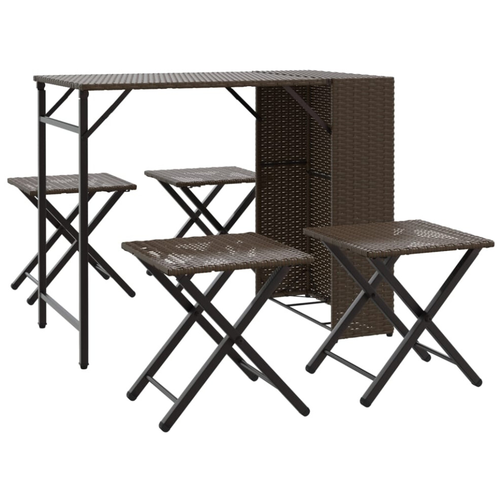 (brown) vidaXL Garden Dining Set 5 Piece Outdoor Foldable Table and Chair Poly Rattan