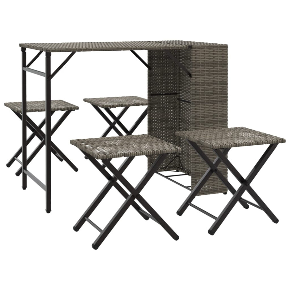 Vidaxl (Grey) Garden Dining Set 5 Piece Outdoor Foldable Table And Chair Poly Rattan