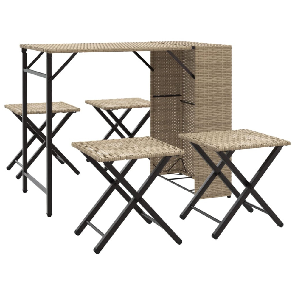 (beige) vidaXL Garden Dining Set 5 Piece Outdoor Foldable Table and Chair Poly Rattan