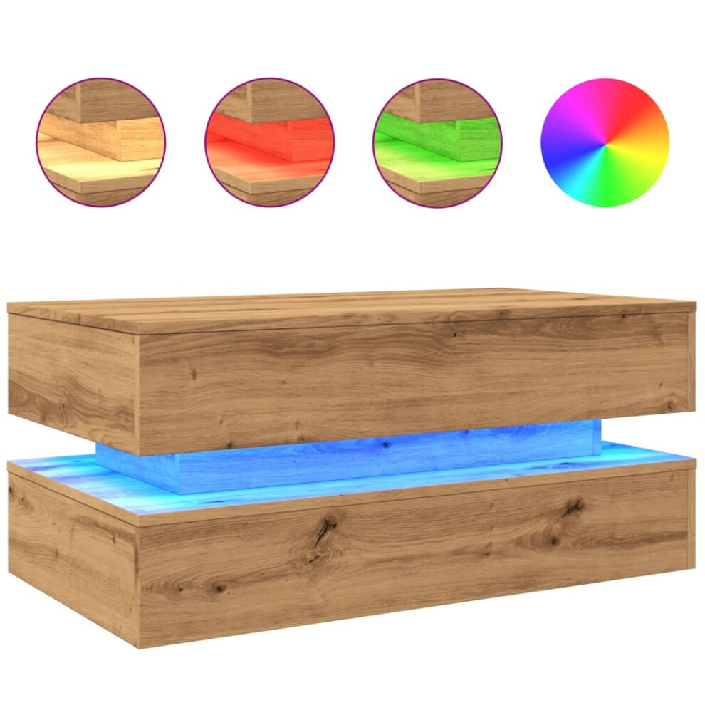 Vidaxl (Artisian Oak) Coffee Table With Led Lights Hall End Table Tea Side Table