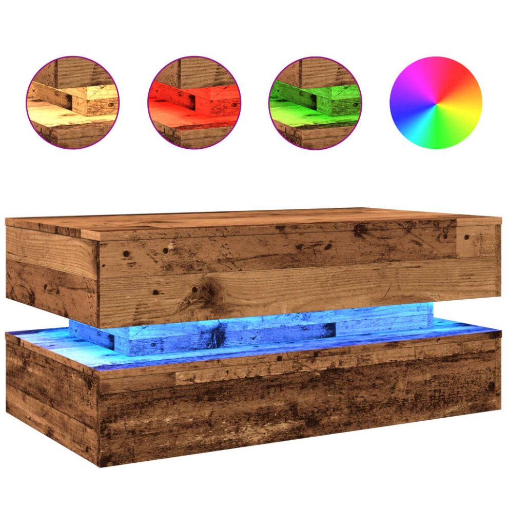 (old wood) vidaXL Coffee Table with LED Lights Hall End Table Tea Side Table