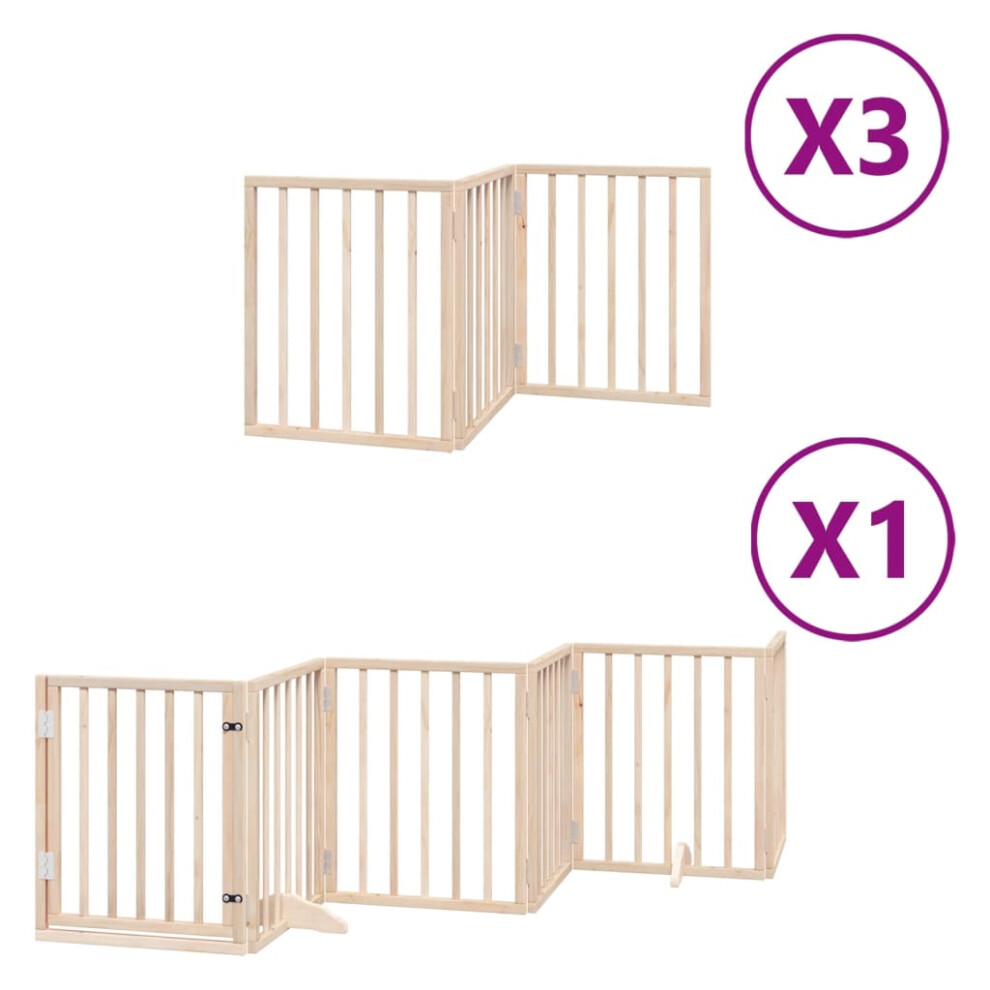 Vidaxl (Natural, 50 X 60 X 2 Cm/ 15 Pcs) Dog Gate With Door Foldable Dog Fence Dog Door Pet Gate Poplar Wood