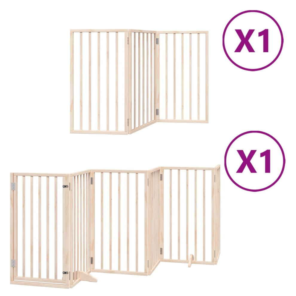 Vidaxl (Natural, 50 X 90 X 2 Cm/ 9 Pcs) Dog Gate With Door Foldable Dog Fence Dog Door Pet Gate Poplar Wood