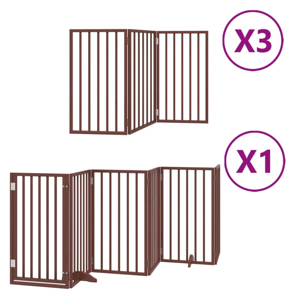 Vidaxl (Brown, 50 X 90 X 2 Cm/ 15 Pcs) Dog Gate With Door Foldable Dog Fence Dog Door Pet Gate Poplar Wood