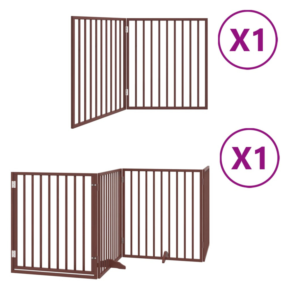 Vidaxl (Brown, 80 X 90 X 2 Cm/ 6 Pcs) Dog Gate With Door Foldable Dog Fence Dog Door Pet Gate Poplar Wood