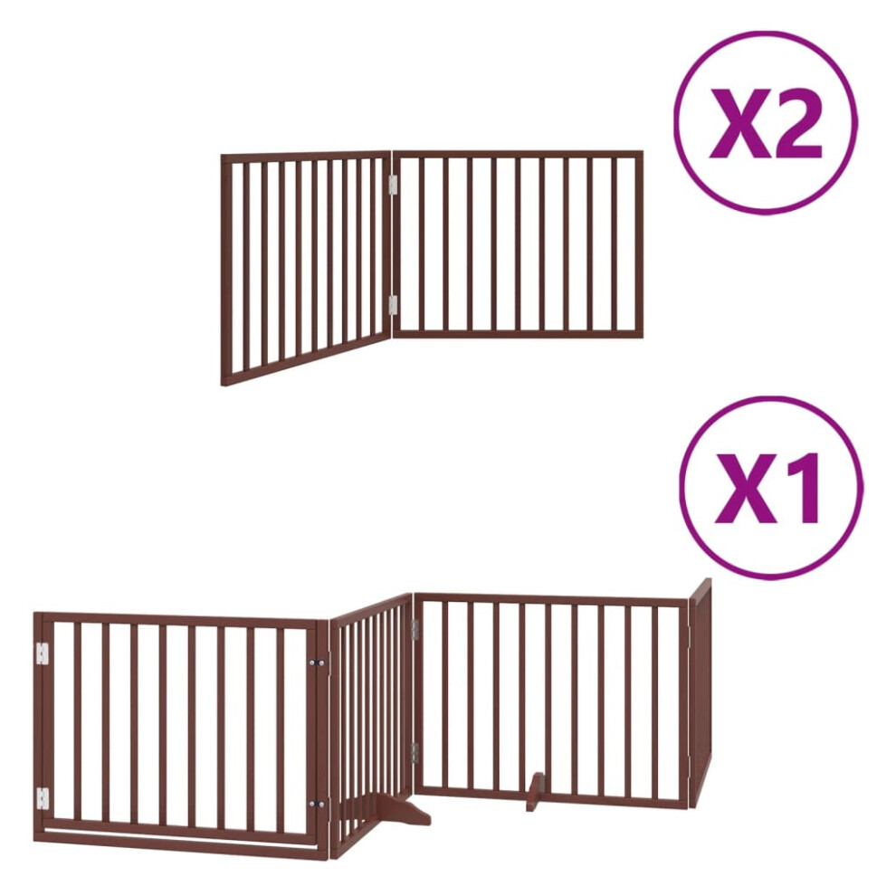 Vidaxl (Brown, 80 X 60 X 2 Cm/ 8 Pcs) Dog Gate With Door Foldable Dog Fence Dog Door Pet Gate Poplar Wood