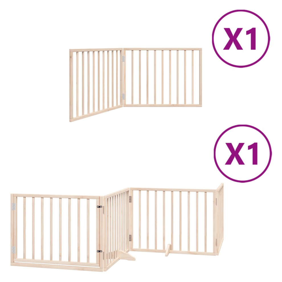Vidaxl (Natural, 80 X 60 X 2 Cm/ 6 Pcs) Dog Gate With Door Foldable Dog Fence Dog Door Pet Gate Poplar Wood