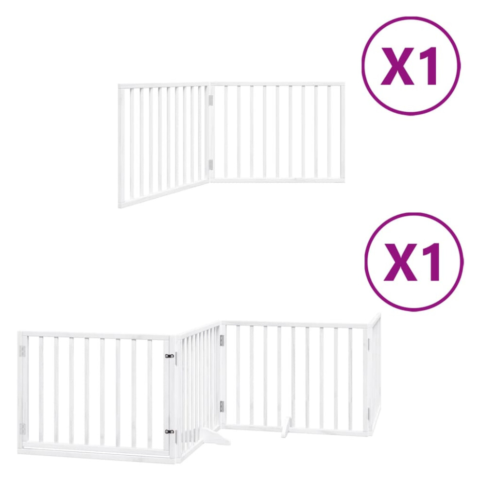 Vidaxl (White, 80 X 60 X 2 Cm/ 6 Pcs) Dog Gate With Door Foldable Dog Fence Dog Door Pet Gate Poplar Wood