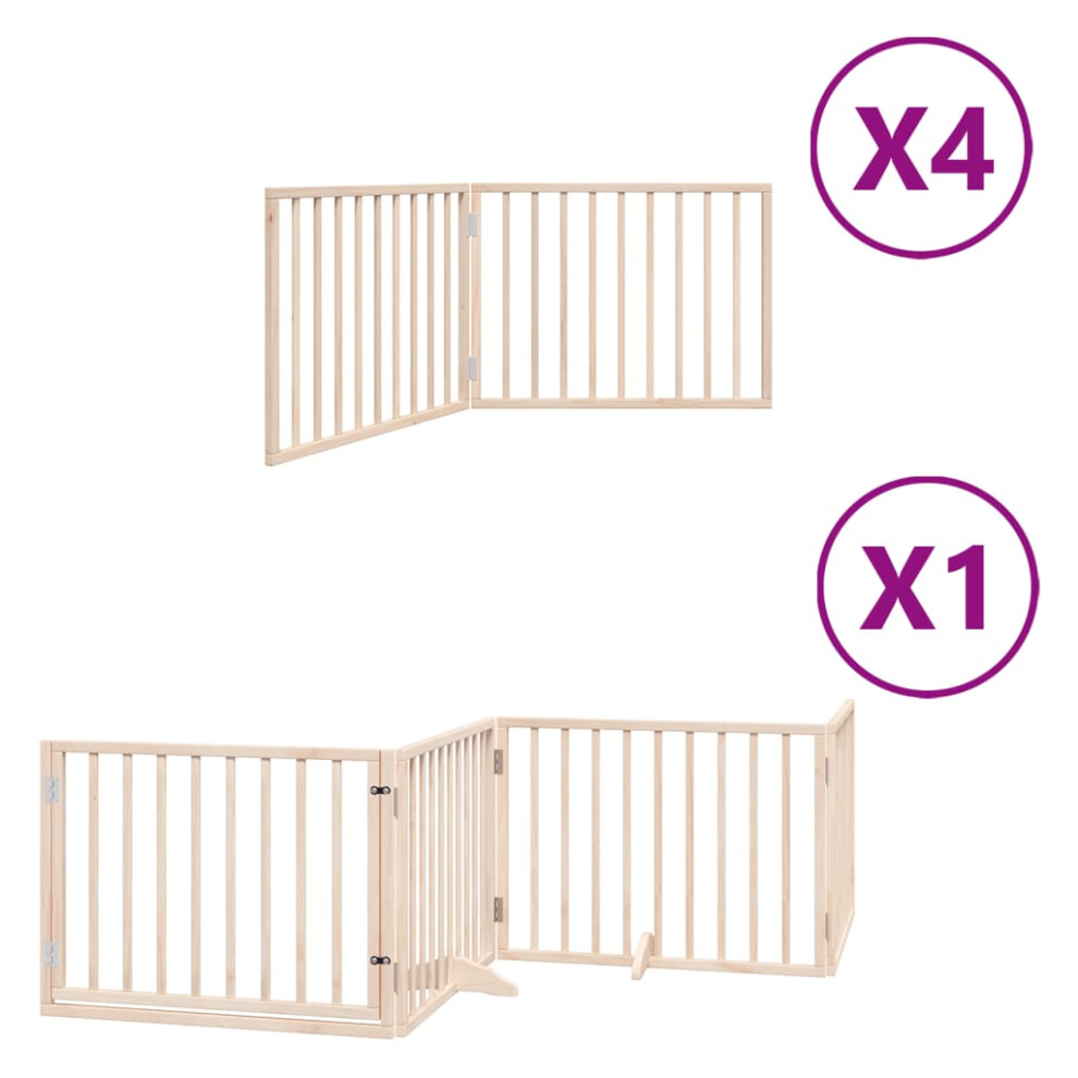 Vidaxl (Natural, 80 X 60 X 2 Cm/ 12 Pcs) Dog Gate With Door Foldable Dog Fence Dog Door Pet Gate Poplar Wood
