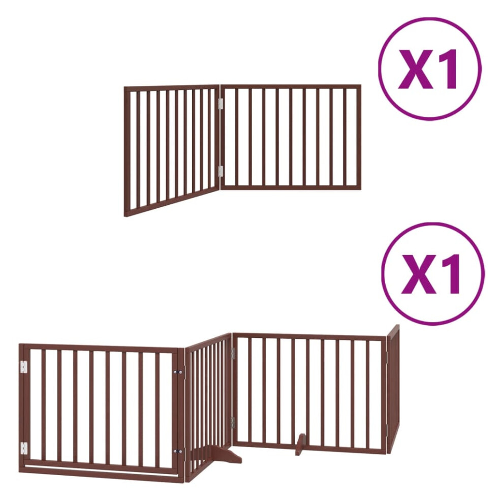 Vidaxl (Brown, 80 X 60 X 2 Cm/ 6 Pcs) Dog Gate With Door Foldable Dog Fence Dog Door Pet Gate Poplar Wood