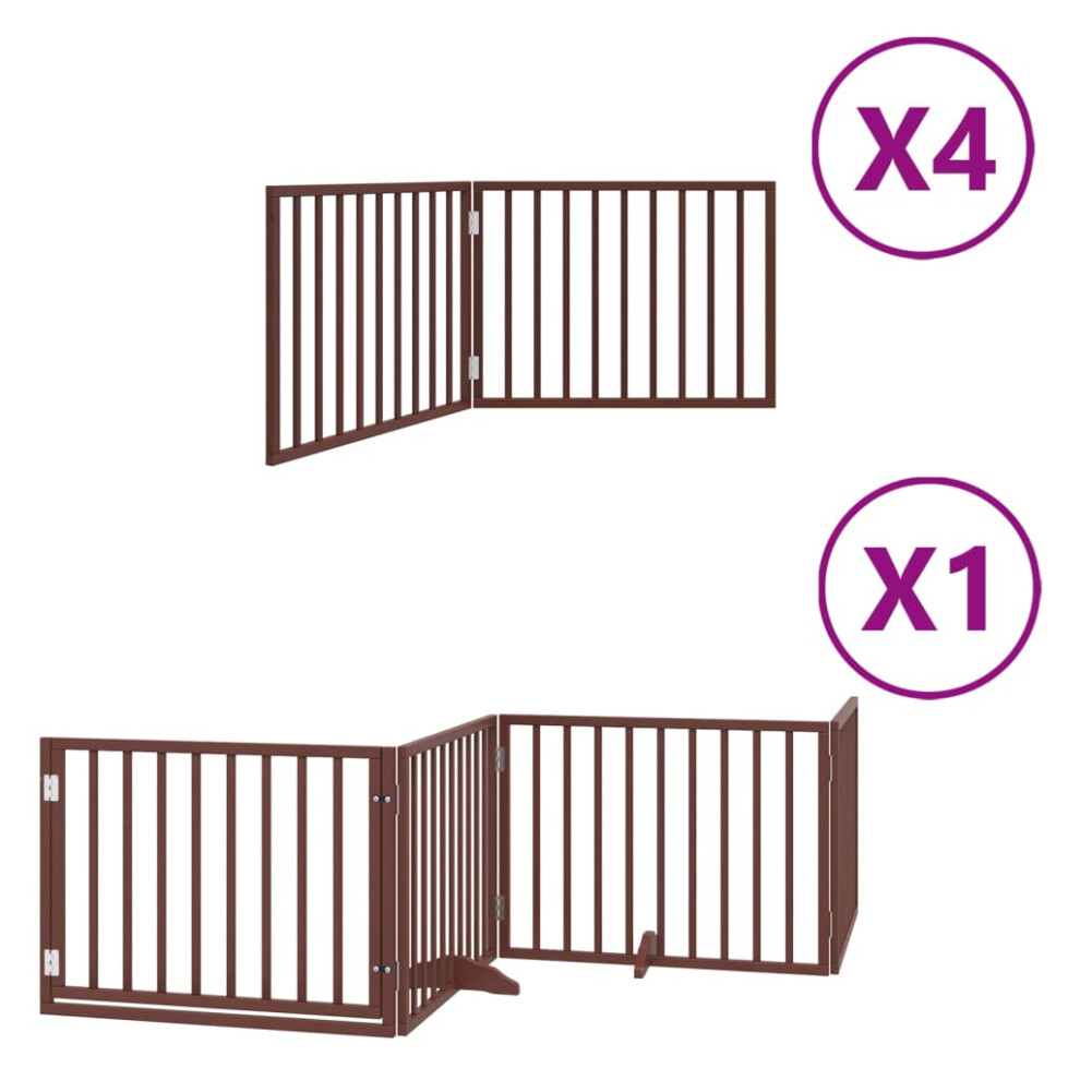 Vidaxl (Brown, 80 X 60 X 2 Cm/ 12 Pcs) Dog Gate With Door Foldable Dog Fence Dog Door Pet Gate Poplar Wood
