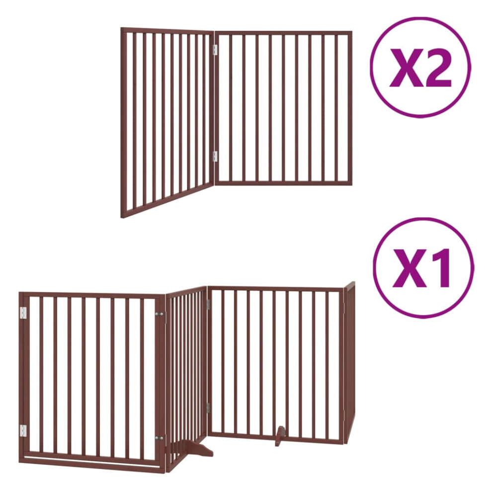 Vidaxl (Brown, 80 X 90 X 2 Cm/ 8 Pcs) Dog Gate With Door Foldable Dog Fence Dog Door Pet Gate Poplar Wood
