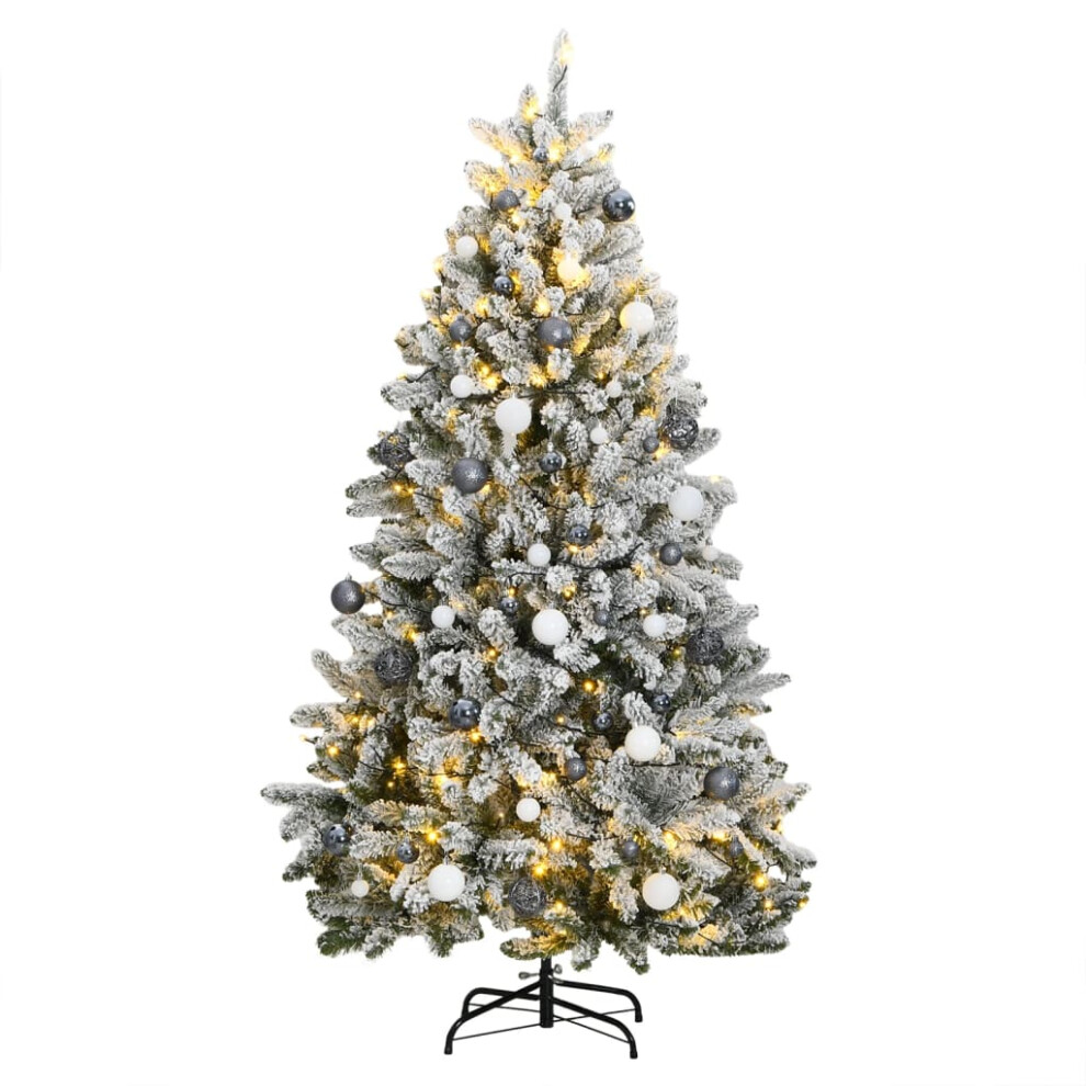Vidaxl (Green And White, 300 Cm/ With Leds & White Balls) Artificial Hinged Christmas Tree Artificial Tree Leds And Ball Set