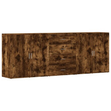 (smoked oak) vidaXL Sideboards Cupboard Storage Cabinet Highboard 3 pcs Engineered Wood