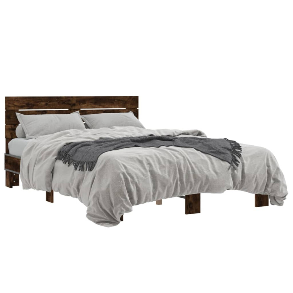 Vidaxl (Smoked Oak, 140 X 200 Cm) Bed Frame Mattress Foundation Home Bed Base Engineered Wood And Metal