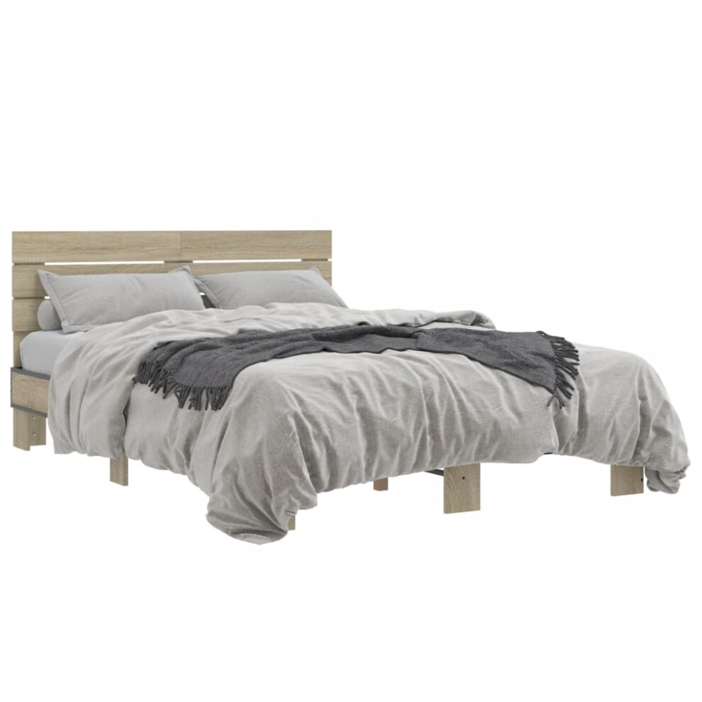 Vidaxl (Sonoma Oak, 140 X 200 Cm) Bed Frame Mattress Foundation Home Bed Base Engineered Wood And Metal