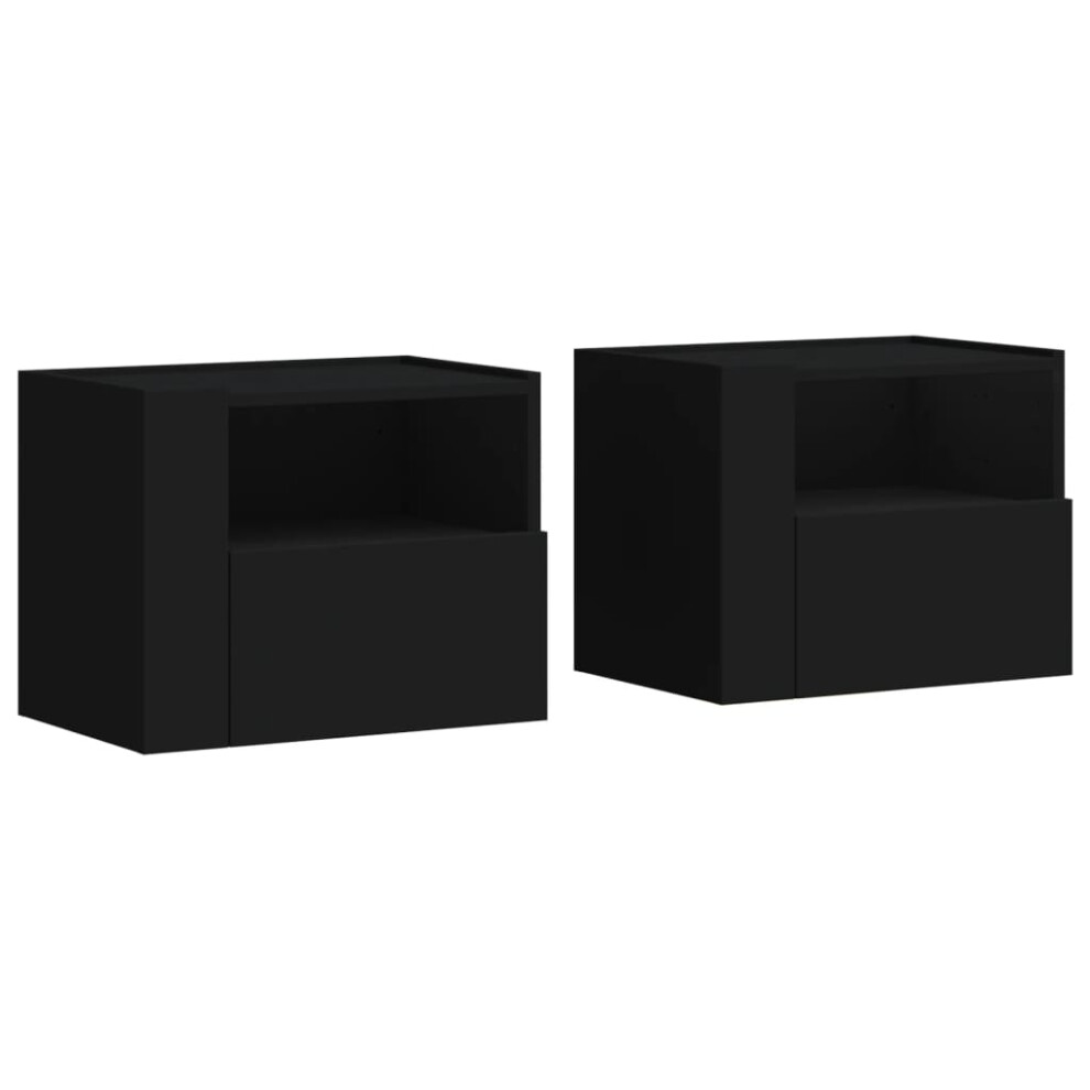 Vidaxl (Black, 2 Pcs) Wall-Mounted Bedside Cabinets Floating Cabinet Hanging Bed Cabinet