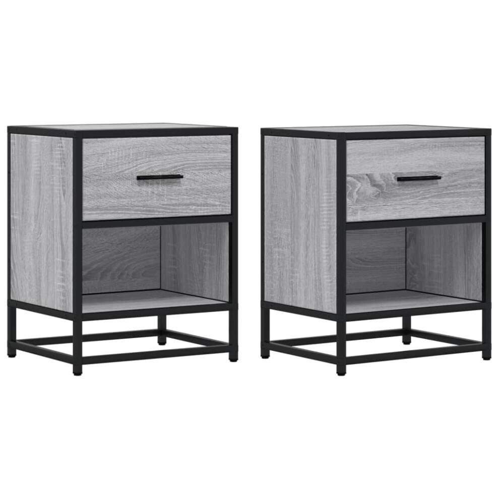 Vidaxl (Grey Sonoma, 2 Pcs) Bedside Cabinets Nightstand Bed Side Table Engineered Wood