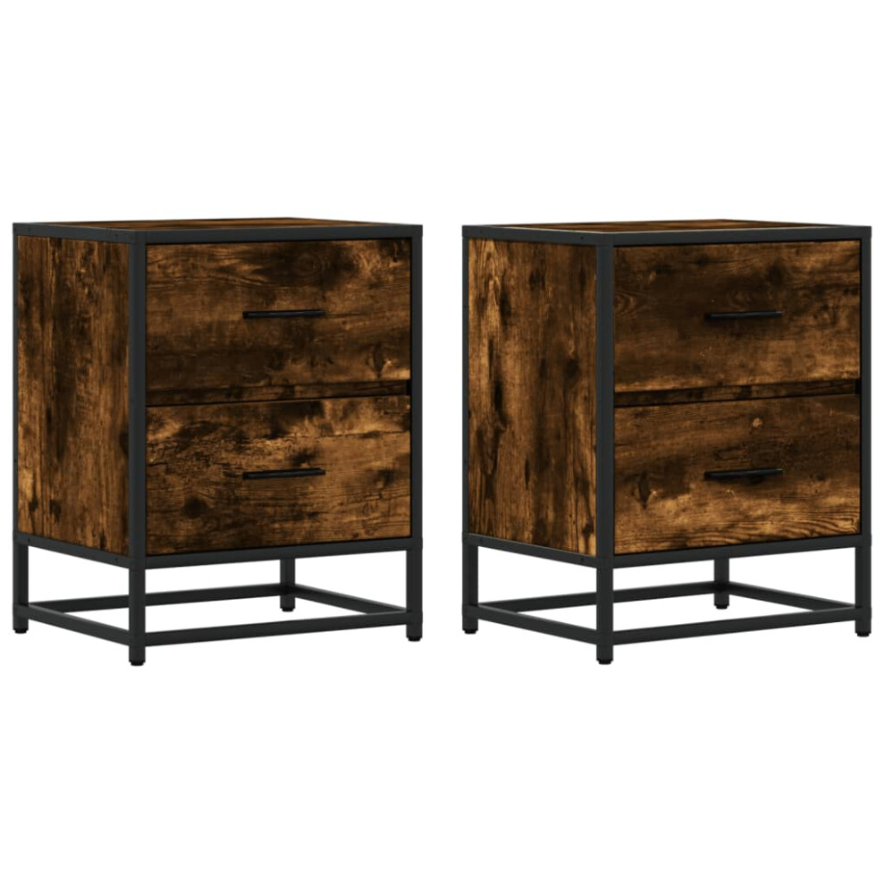 Vidaxl (Smoked Oak, 2 Pcs) Bedside Cabinets Nightstand Bed Table Engineered Wood