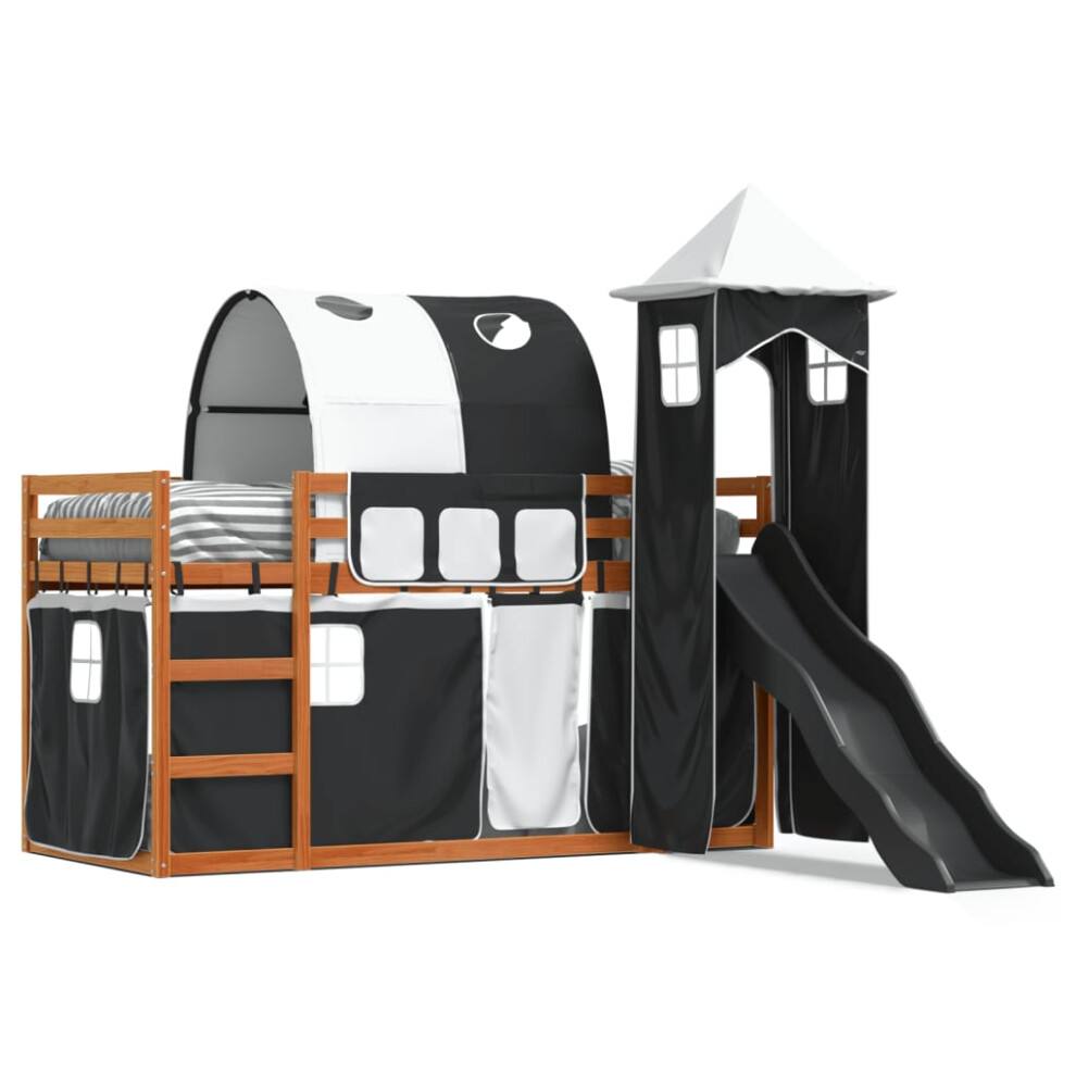 Vidaxl (Brown And 90 X 190 Cm) Bunk Bed With Slide And Curtains Twin Sleeper Black