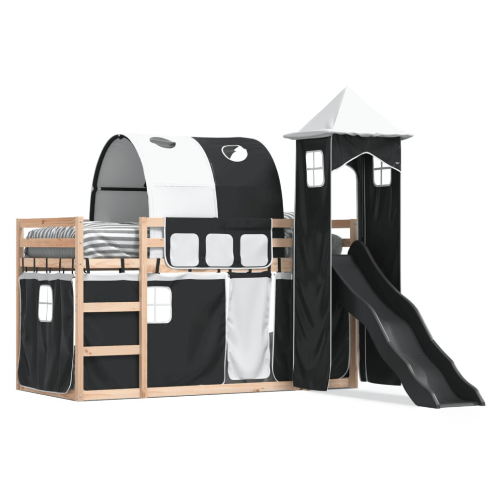 Vidaxl (, 90 X 190 Cm) Bunk Bed With Slide And Curtains Twin Sleeper Black