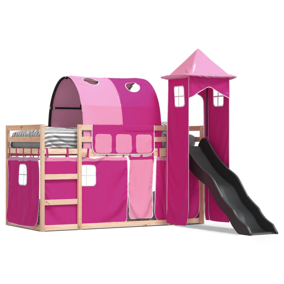 Vidaxl (Pink, 80 X 200 Cm) Bunk Bed With Slide And Curtains Twin Sleeper