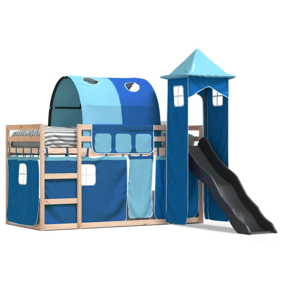 Vidaxl (Blue, 80 X 200 Cm) Bunk Bed With Slide And Curtains Twin Sleeper
