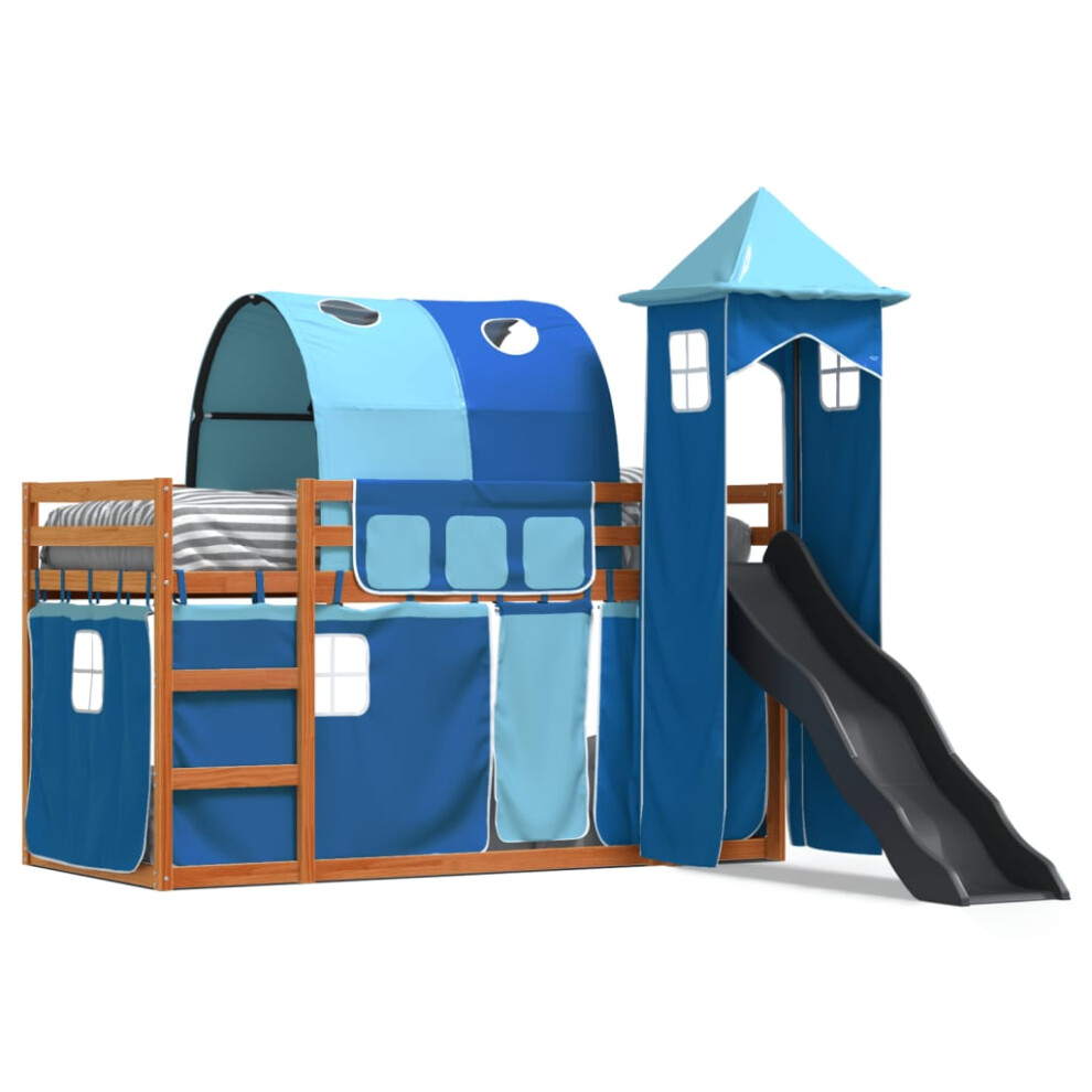 Vidaxl (Brown And 90 X 190 Cm) Bunk Bed With Slide And Curtains Twin Sleeper Blue